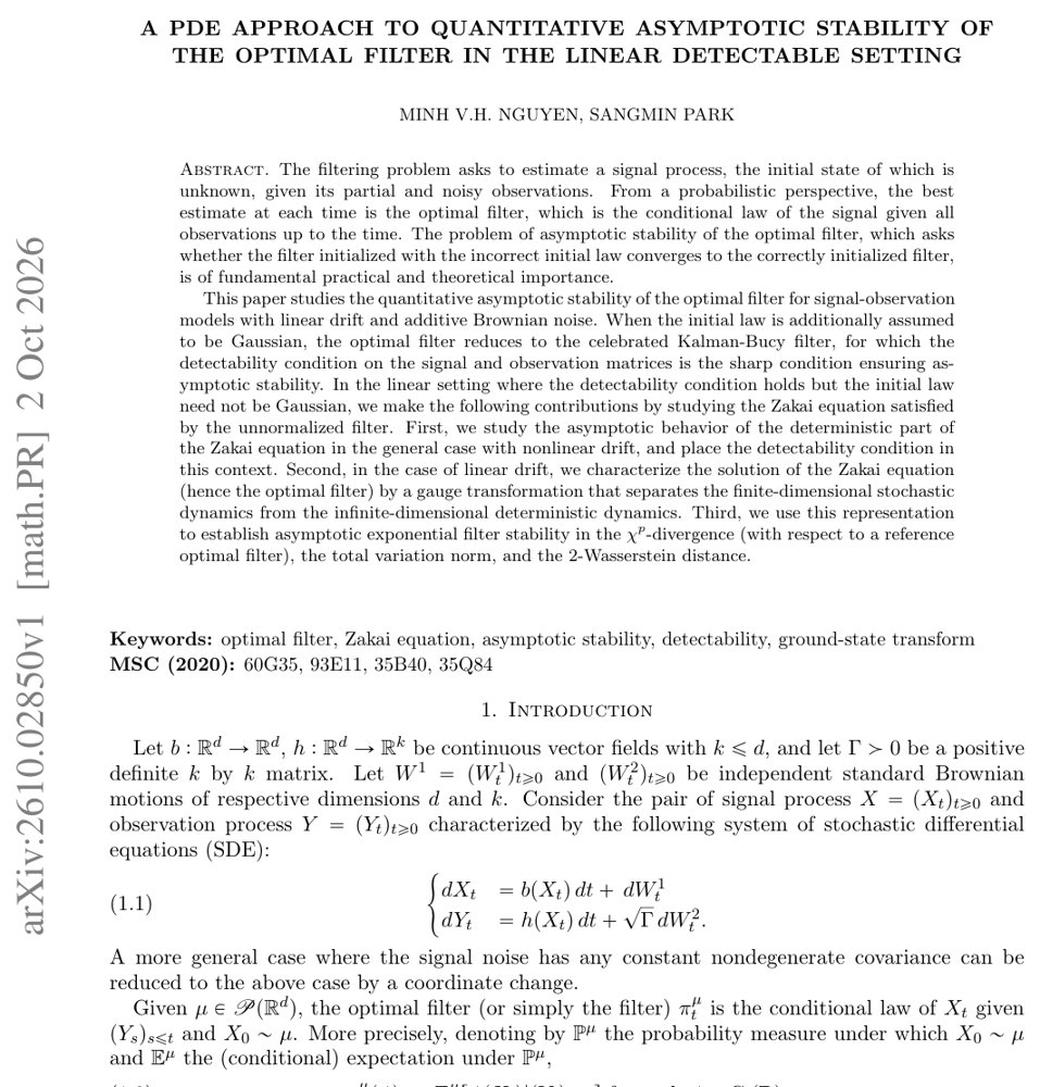 A PDE approach to quantitative asymptotic stability of the optimal filter in the linear detectable setting Figure 1