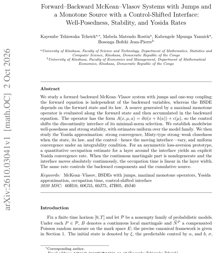 Forward-Backward McKean-Vlasov System with Jumps and a Monotone Source With à Control-Shifted Interface : Well-Posedness, Stability, and Yosida Rates Figure 1