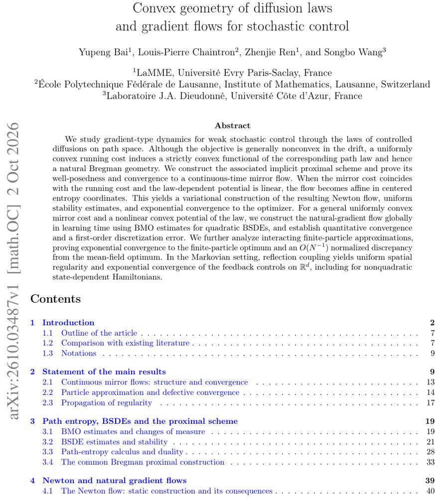 Convex geometry of diffusion laws and gradient flows for stochastic control Figure 1