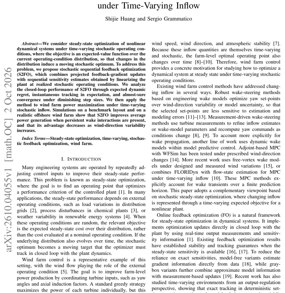 Stochastic Sequential Feedback Optimization for Wind Farm Control under Time-Varying Inflow Figure 1