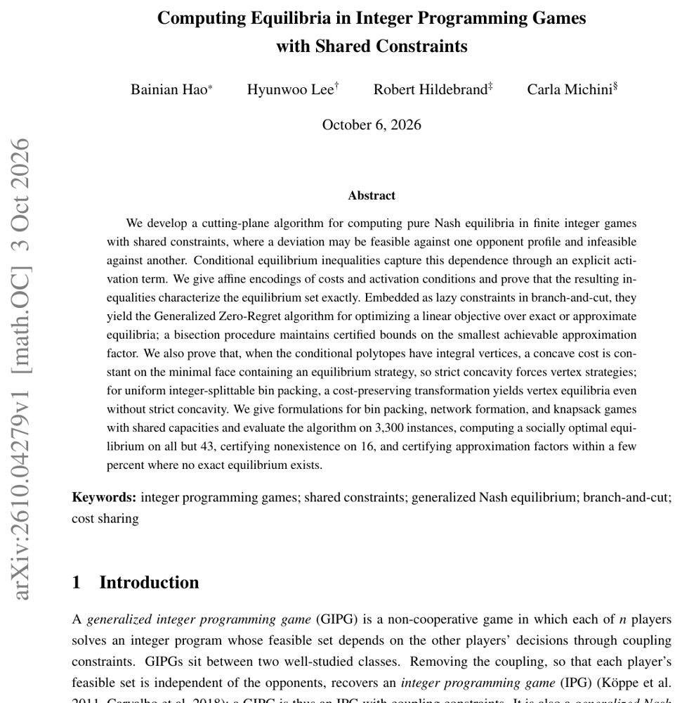 Computing Equilibria in Integer Programming Games with Shared Constraints Figure 1