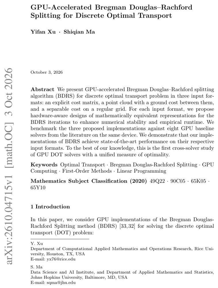 GPU-Accelerated Bregman Douglas-Rachford Splitting for Discrete Optimal Transport Figure 1