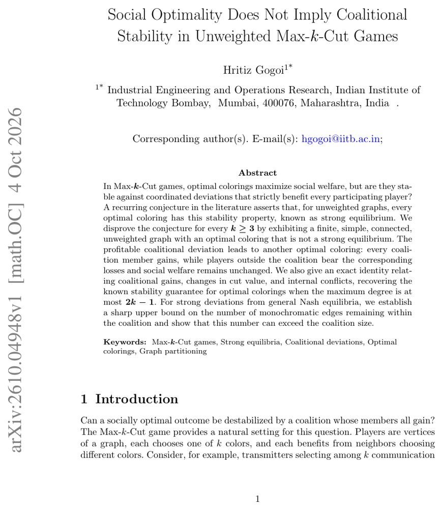Social Optimality Does Not Imply Coalitional Stability in Unweighted Max-k-Cut Games Figure 1