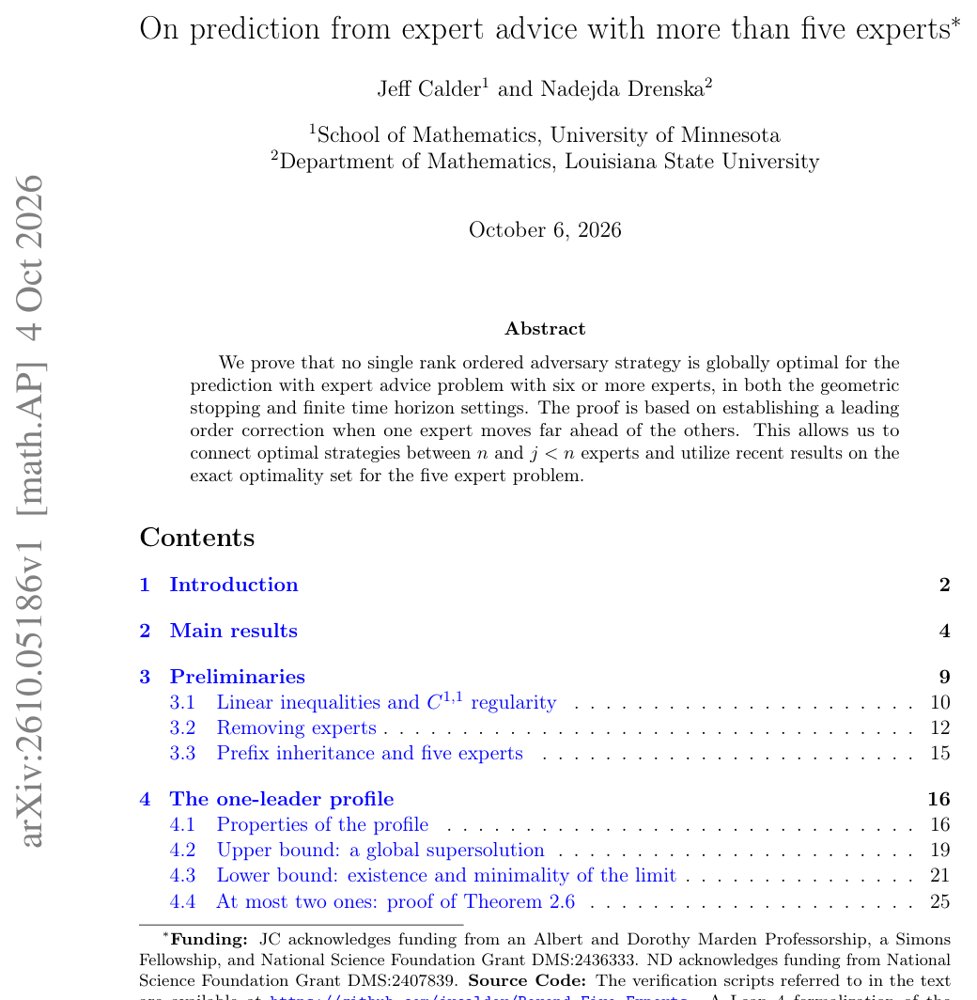 On prediction from expert advice with more than five experts Figure 1
