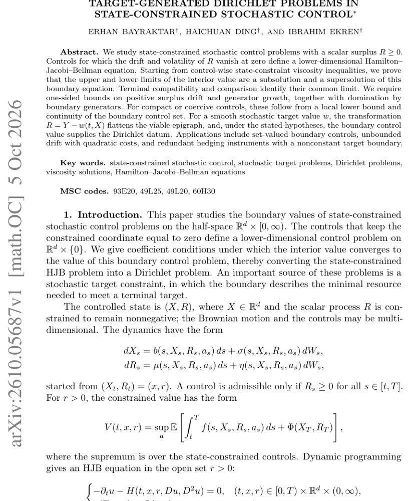 Target-Generated Dirichlet Problems in State-Constrained Stochastic Control Figure 1