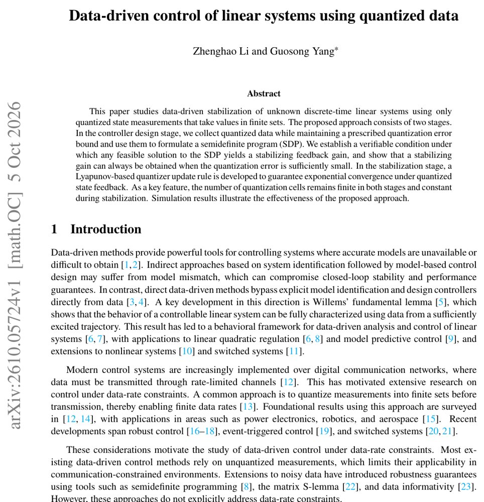 Data-driven control of linear systems using quantized data Figure 1