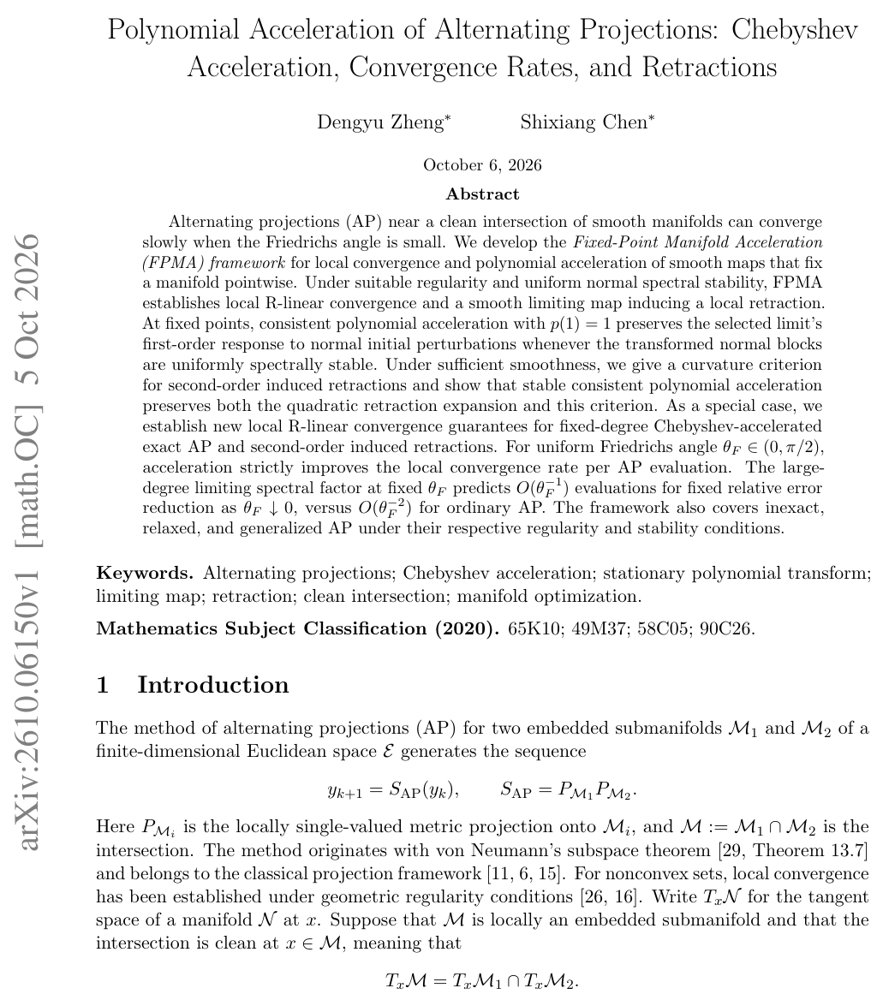 Polynomial Acceleration of Alternating Projections: Chebyshev Acceleration, Convergence Rates, and Retractions Figure 1