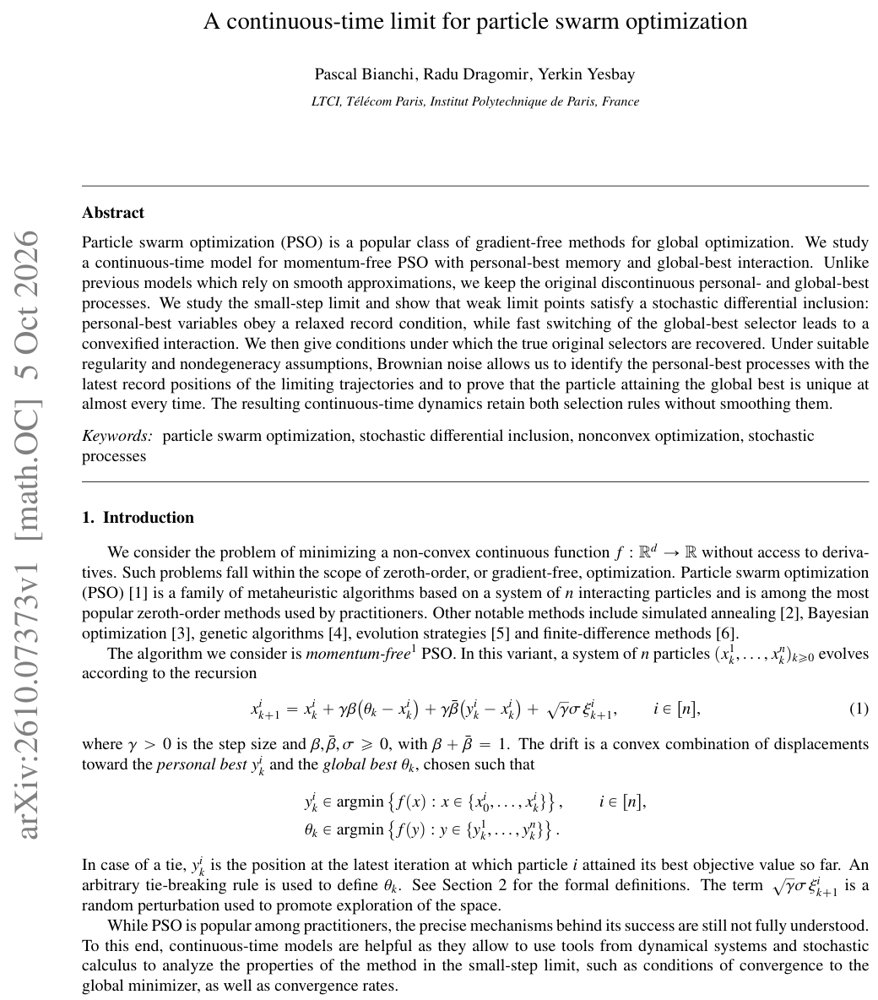 A continuous-time limit for particle swarm optimization Figure 1