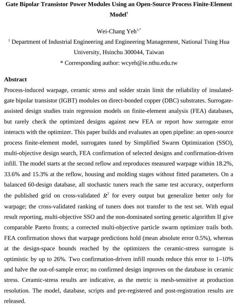 Simplified Swarm Optimization for Surrogate-Assisted Reliability Design of Insulated-Gate Bipolar Transistor Power Modules Using an Open-Source Process Finite-Element Model Figure 1