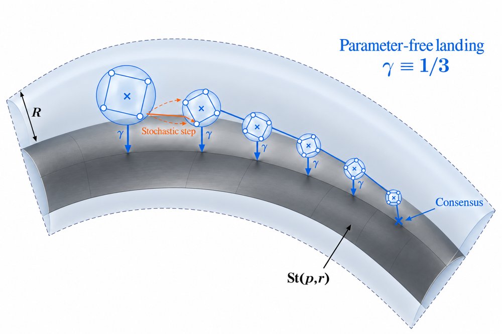 PLADOS: A Parameter-free Landing Algorithm for Decentralized Optimization on the Stiefel Manifold Figure 1