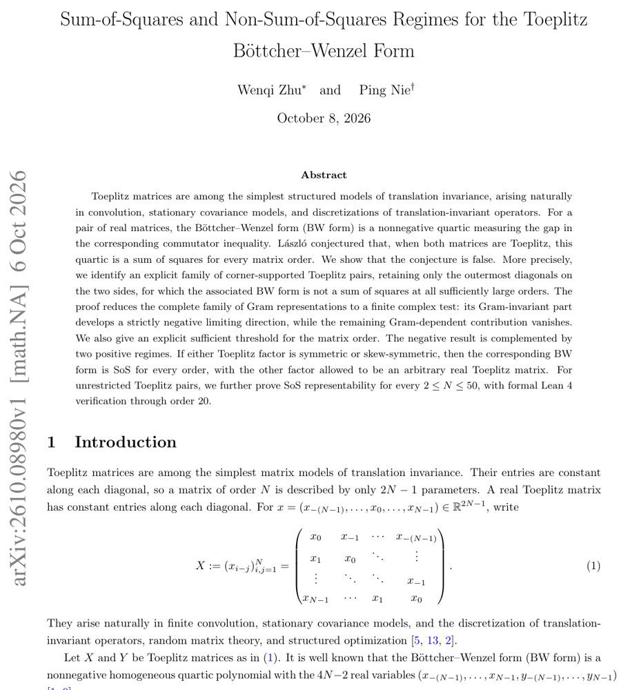 Sum of Squares and Non Sum of Squares Regimes for the Toeplitz Bottcher Wenzel Form Figure 1