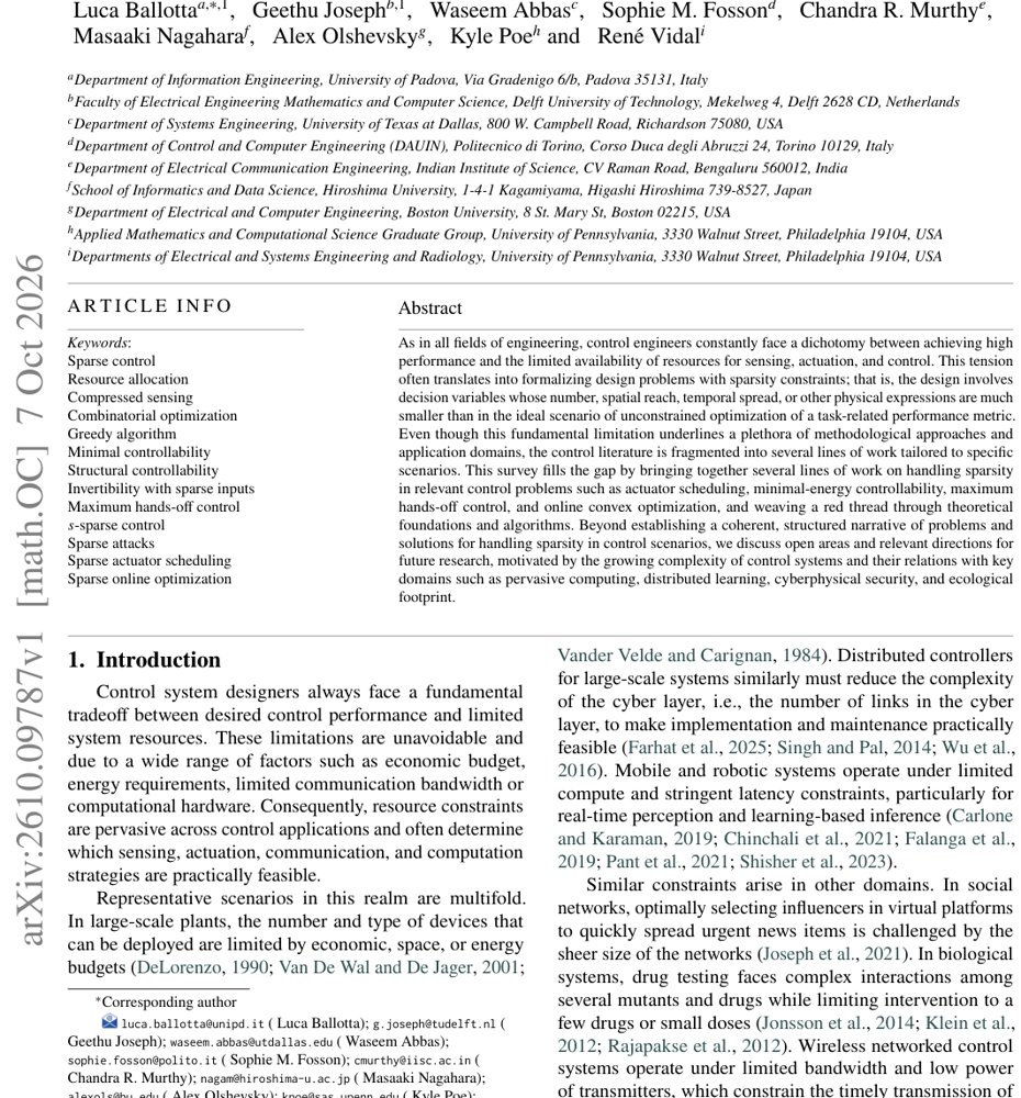 Sparsity in control problems: Recent trends and open challenges Figure 1