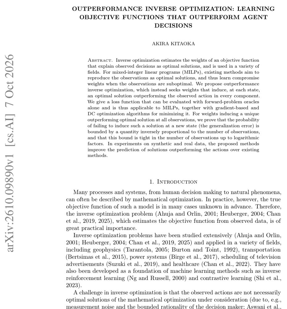 Outperformance Inverse Optimization: Learning Objective Functions that Outperform Agent Decisions Figure 1