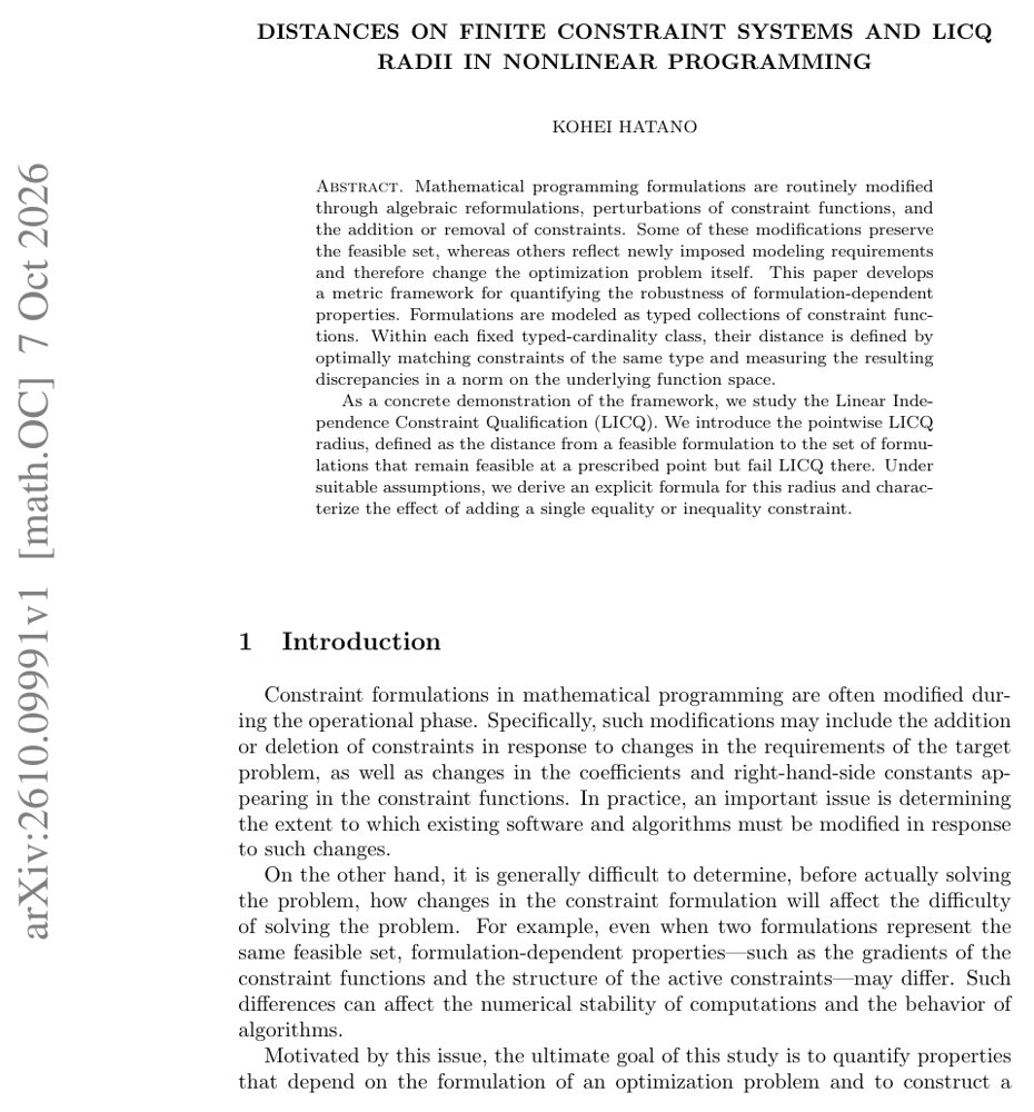 Distances on Finite Constraint Systems and LICQ Radii in Nonlinear Programming Figure 1