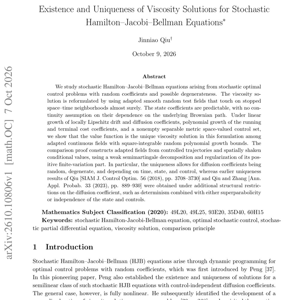 Existence and Uniqueness of Viscosity Solutions for Stochastic Hamilton--Jacobi--Bellman Equations Figure 1