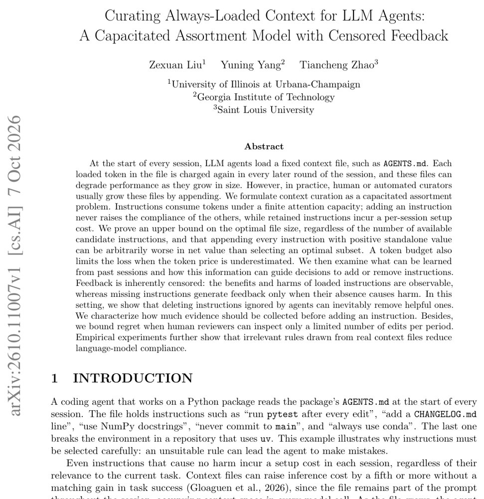 Curating Always-Loaded Context for LLM Agents: A Capacitated Assortment Model with Censored Feedback Figure 1