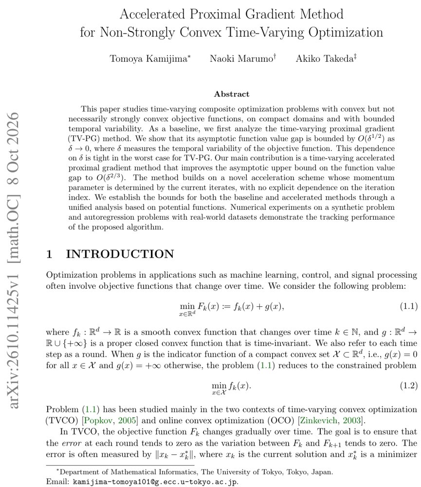 Accelerated Proximal Gradient Method for Non-Strongly Convex Time-Varying Optimization Figure 1