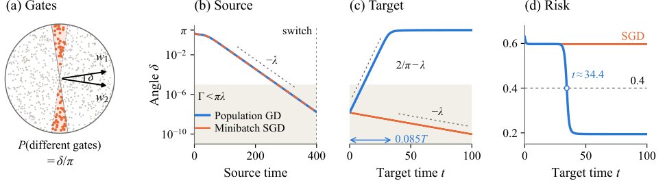 Rare Gate Disagreements Can Limit Plasticity: When Gradient Flow Mispredicts Finite-Batch SGD Figure 1