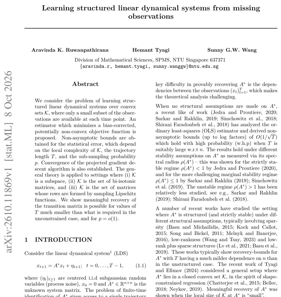 Learning structured linear dynamical systems from missing observations Figure 1