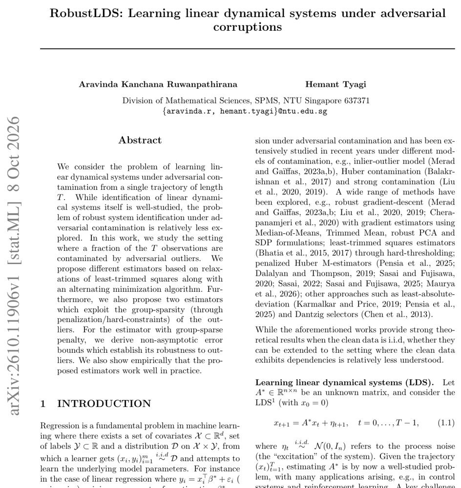 RobustLDS: Learning linear dynamical systems under adversarial corruptions Figure 1
