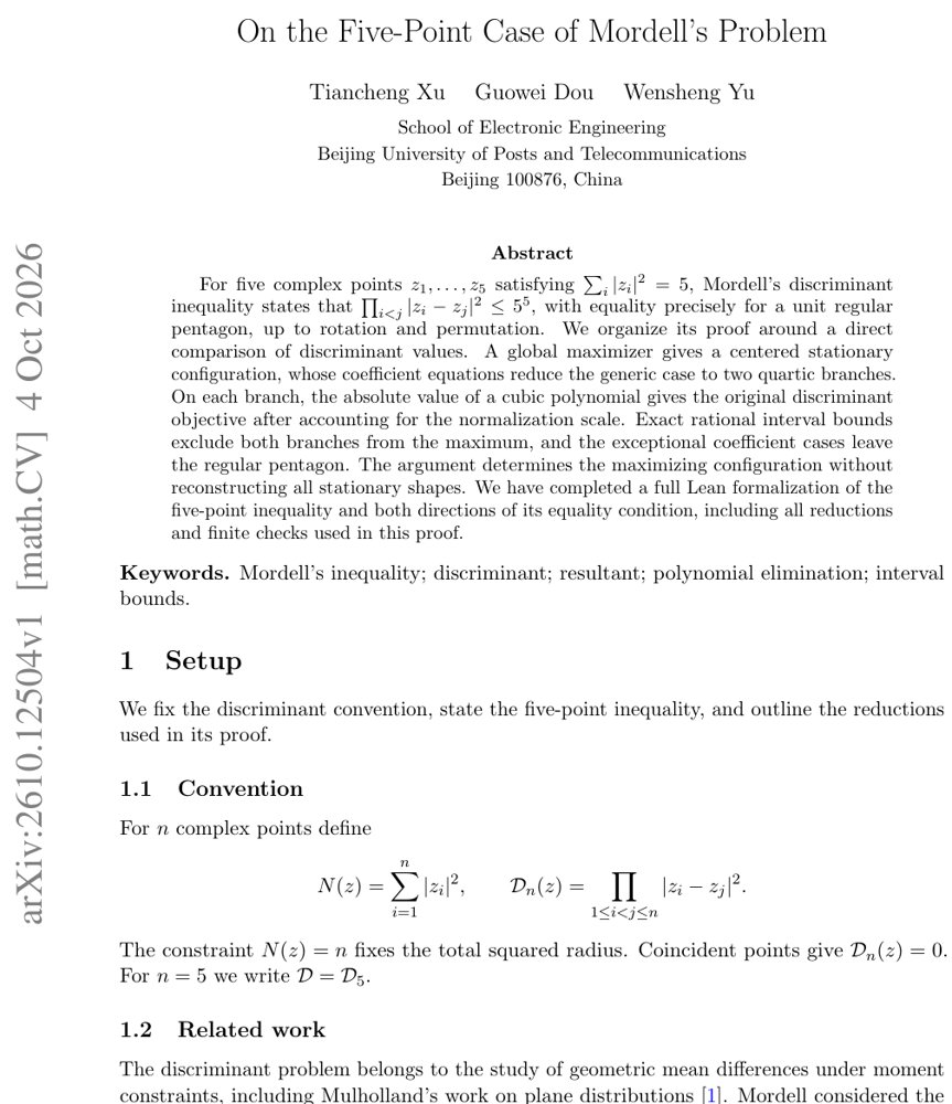 On the Five-Point Case of Mordell's Problem Figure 1