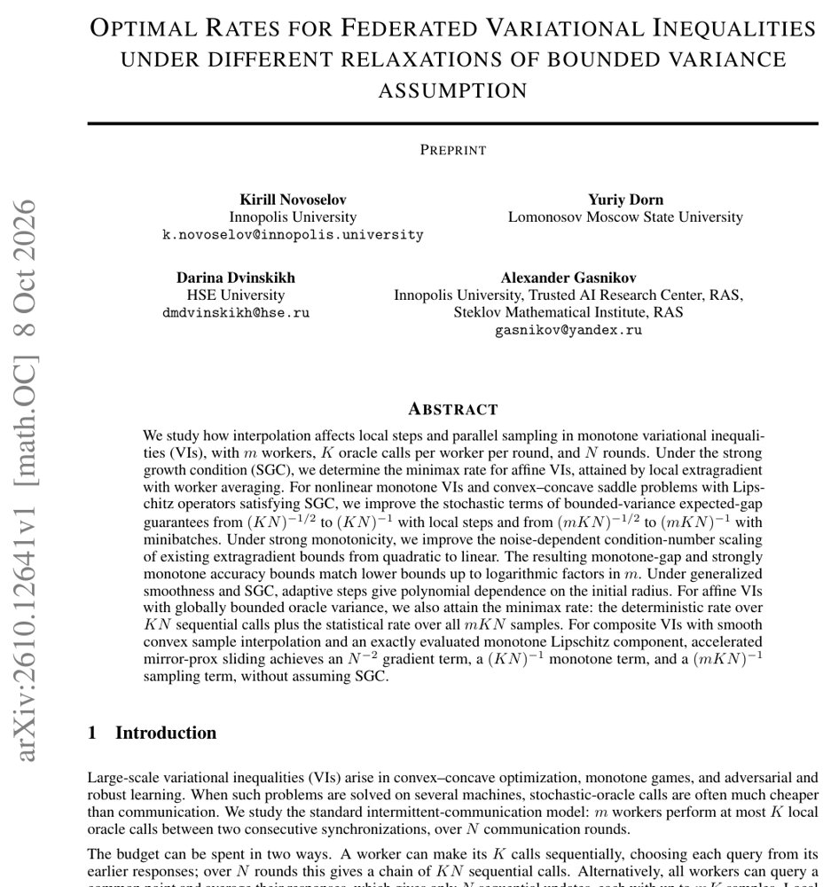 Optimal Rates for Federated Variational Inequalities under different relaxations of bounded variance assumption Figure 1