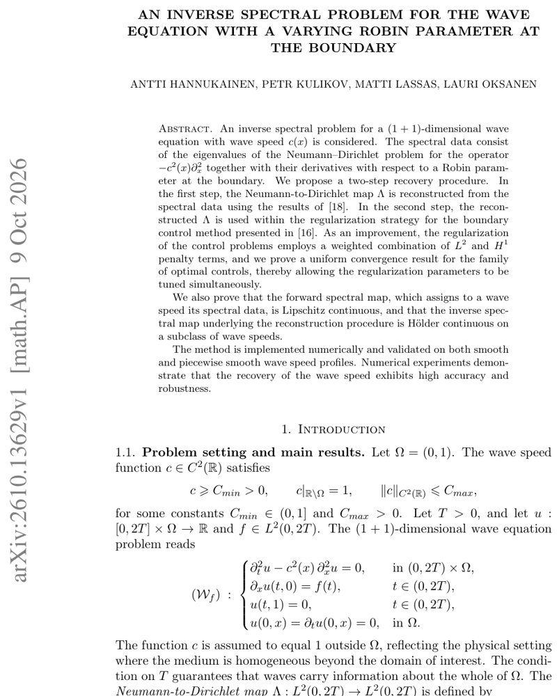 An inverse spectral problem for the wave equation with a varying Robin parameter at the boundary Figure 1