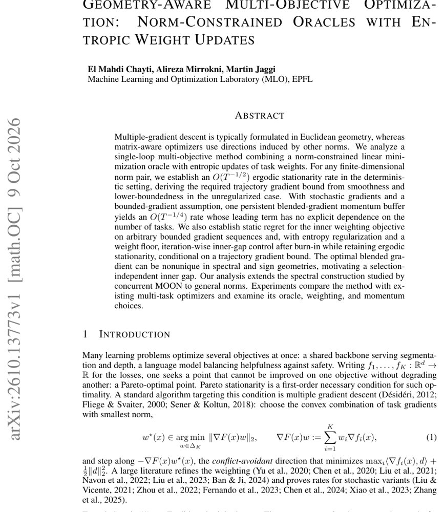 Geometry-Aware Multi-Objective Optimization: Norm-Constrained Oracles with Entropic Weight Updates Figure 1