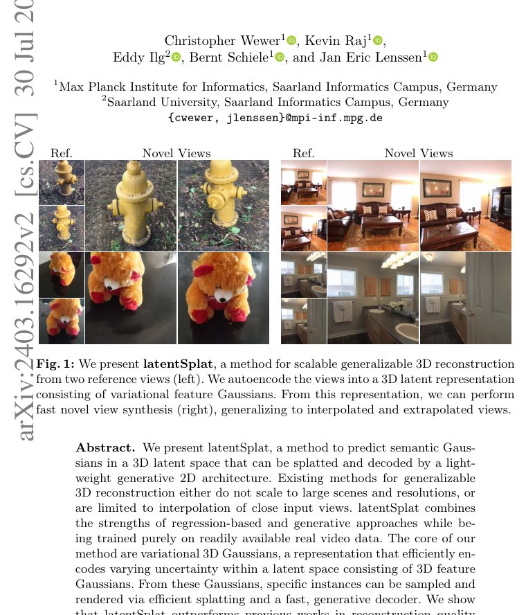 latentSplat: Autoencoding Variational Gaussians for Fast Generalizable 3D Reconstruction Figure 1