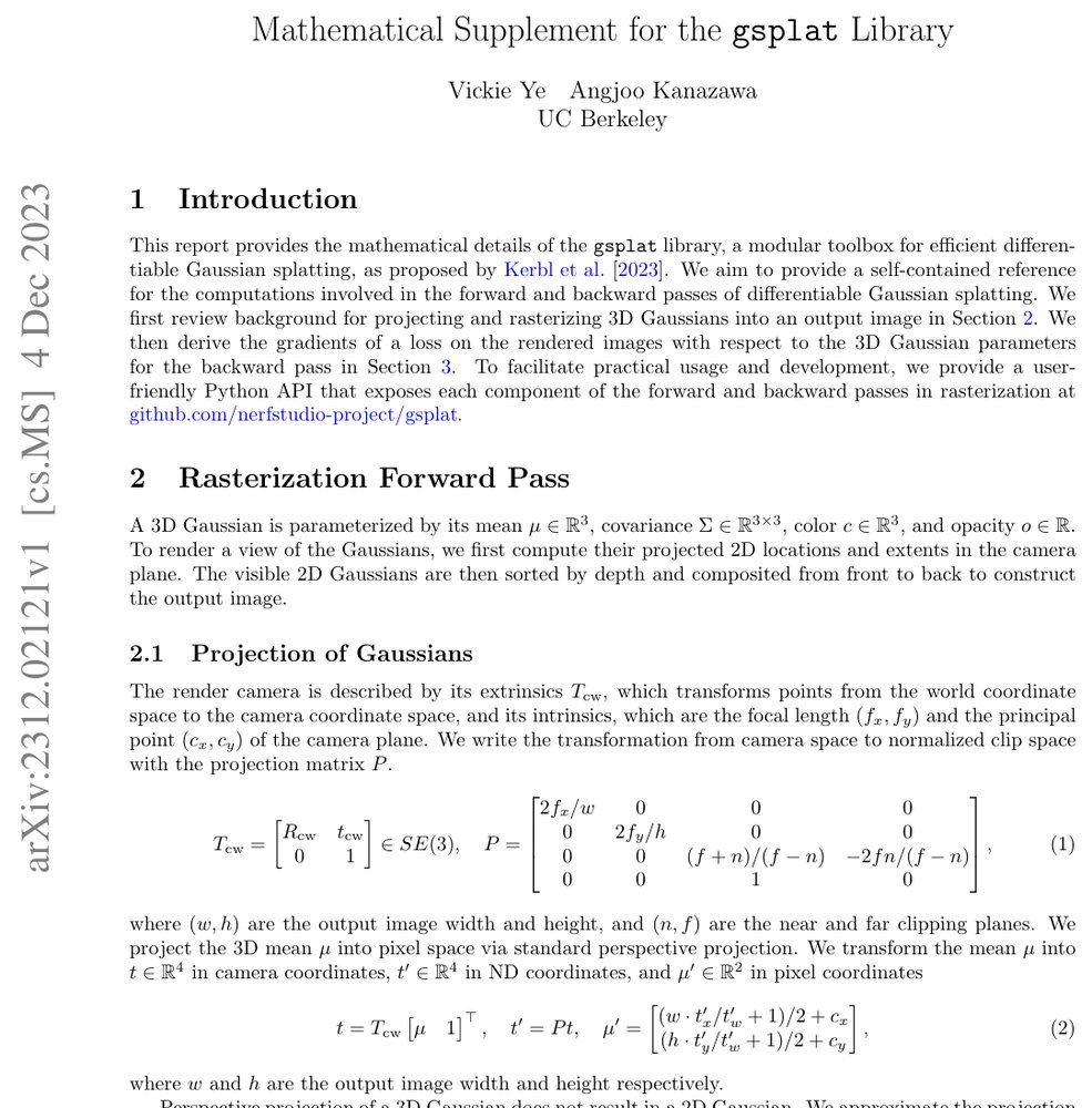 Mathematical Supplement for the gsplat Library Figure 1