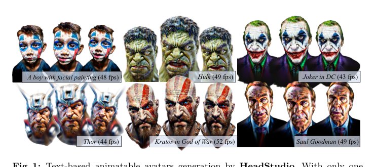 HeadStudio: Text to Animatable Head Avatars with 3D Gaussian Splatting Figure 1