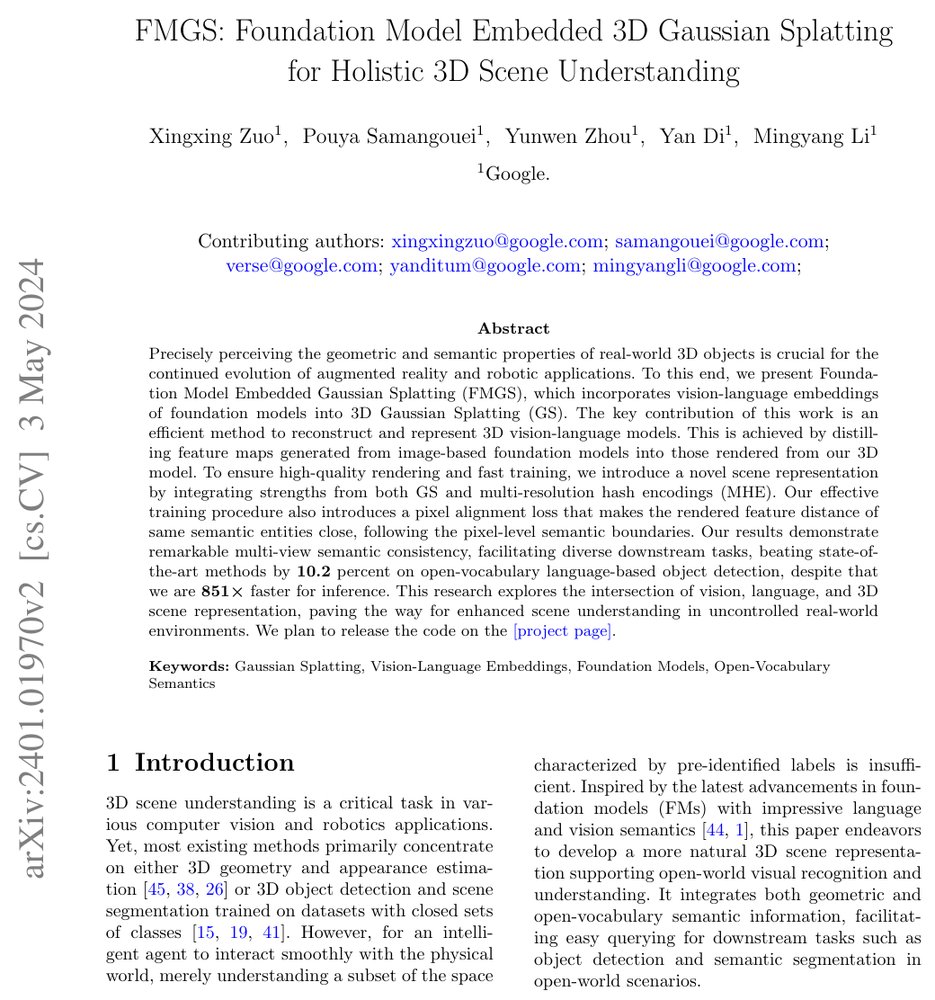 FMGS: Foundation Model Embedded 3D Gaussian Splatting for Holistic 3D Scene Understanding Figure 1