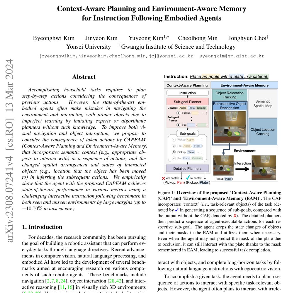 Context-Aware Planning and Environment-Aware Memory for Instruction Following Embodied Agents Figure 1