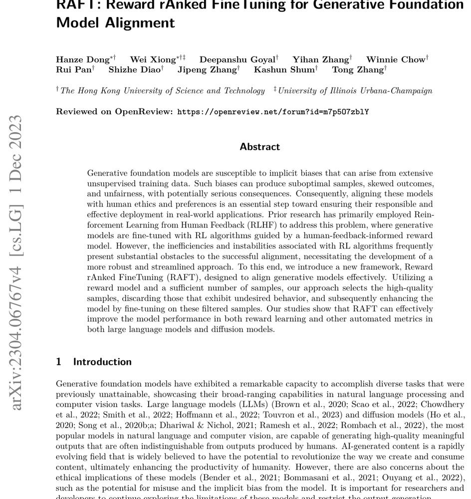RAFT: Reward rAnked FineTuning for Generative Foundation Model Alignment Figure 1