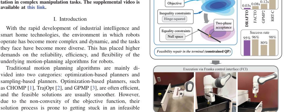 DRAFTO: Decoupled Reduced-space and Adaptive Feasibility-repair Trajectory Optimization for Robotic Manipulators figure