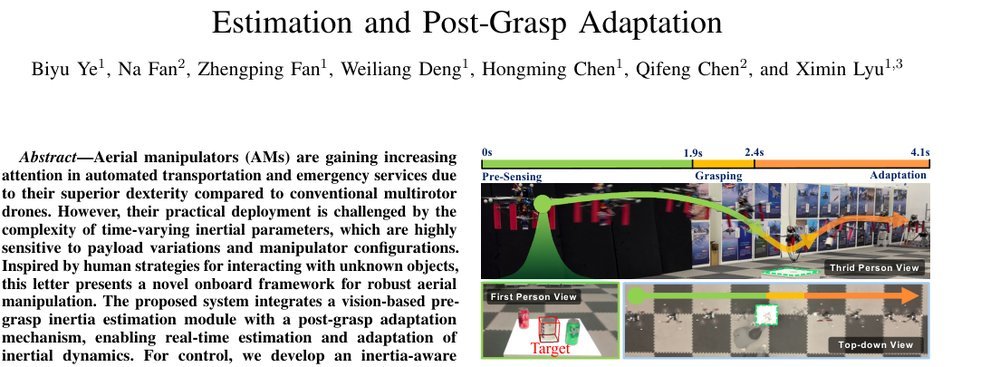FlyAware: Inertia-Aware Aerial Manipulation via Vision-Based Estimation and Post-Grasp Adaptation figure