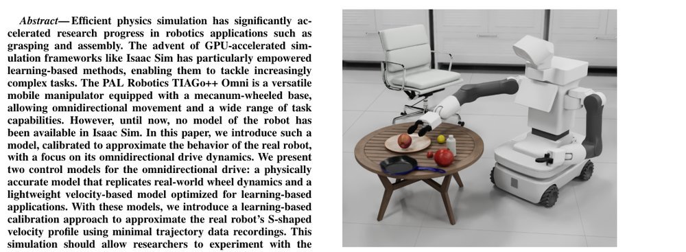 Integration of the TIAGo Robot into Isaac Sim with Mecanum Drive Modeling and Learned S-Curve Velocity Profiles figure