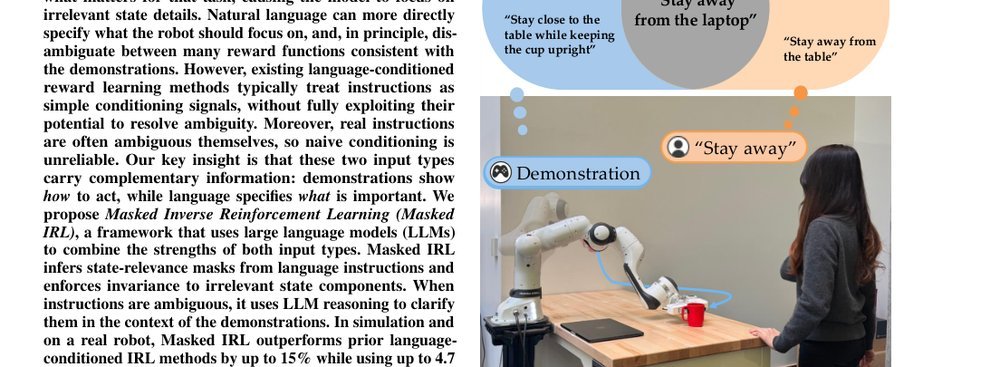 Masked IRL: LLM-Guided Reward Disambiguation from Demonstrations and Language figure