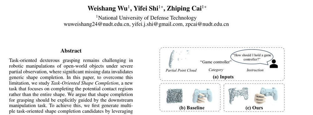 TOSC: Task-Oriented Shape Completion for Open-World Dexterous Grasp Generation from Partial Point Clouds figure