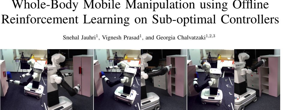 Whole-Body Mobile Manipulation using Offline Reinforcement Learning on Sub-optimal Controllers figure
