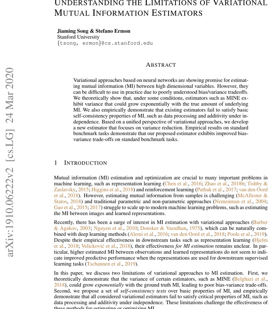 Understanding the Limitations of Variational Mutual Information Estimators Figure 1