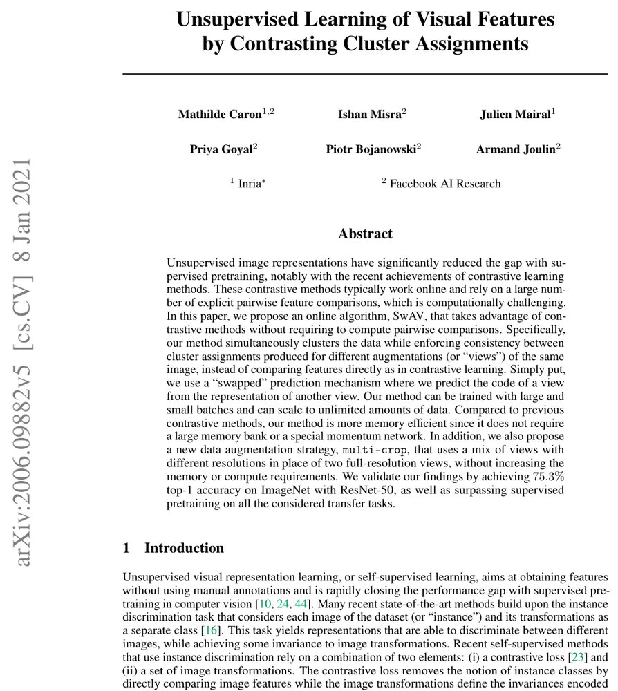 Unsupervised Learning of Visual Features by Contrasting Cluster Assignments Figure 1