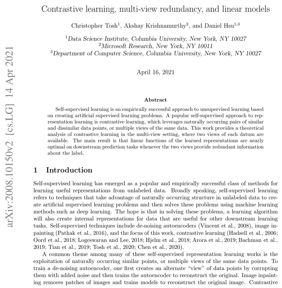 Contrastive learning , multi-view redundancy , and linear models Figure 1