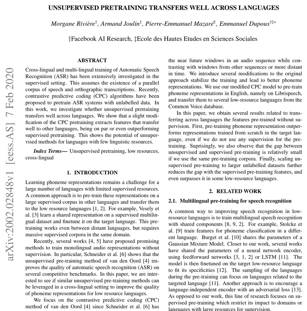 Unsupervised Pretraining Transfers Well Across Languages Figure 1