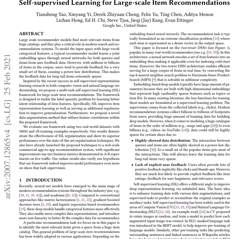 Self-supervised Learning for Deep Models in Recommendations Figure 1