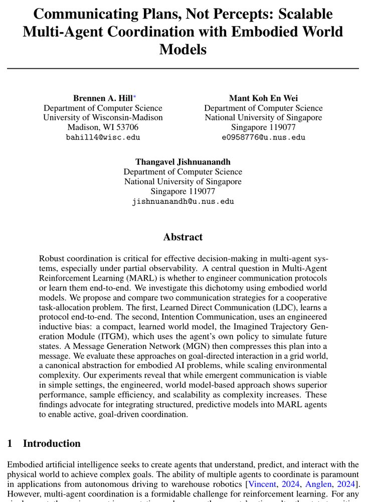 Communicating Plans, Not Percepts: Scalable Multi-Agent Coordination with Embodied World Models Figure 1
