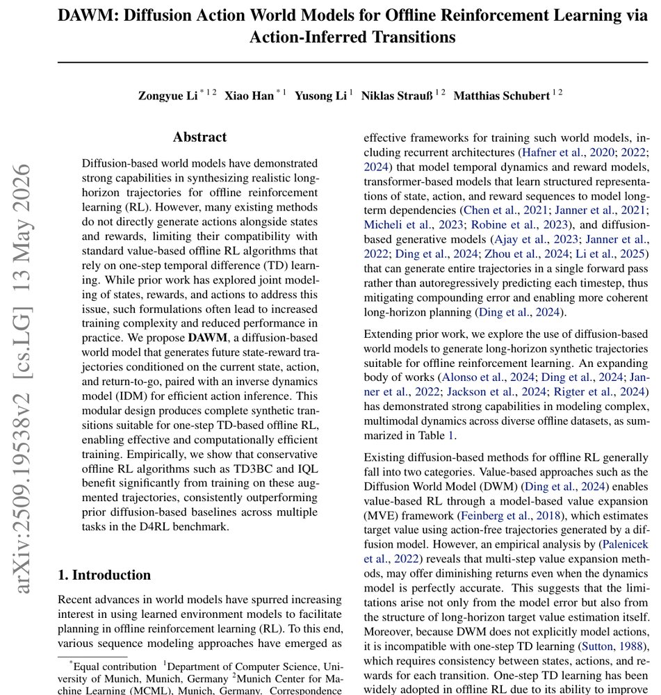 DAWM: Diffusion Action World Models for Offline Reinforcement Learning via Action-Inferred Transitions Figure 1