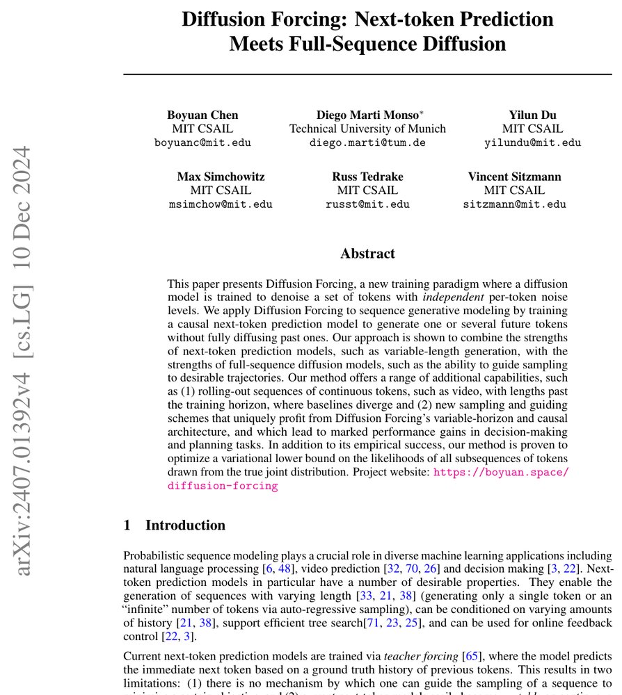 Diffusion Forcing: Next-token Prediction Meets Full-Sequence Diffusion Figure 1