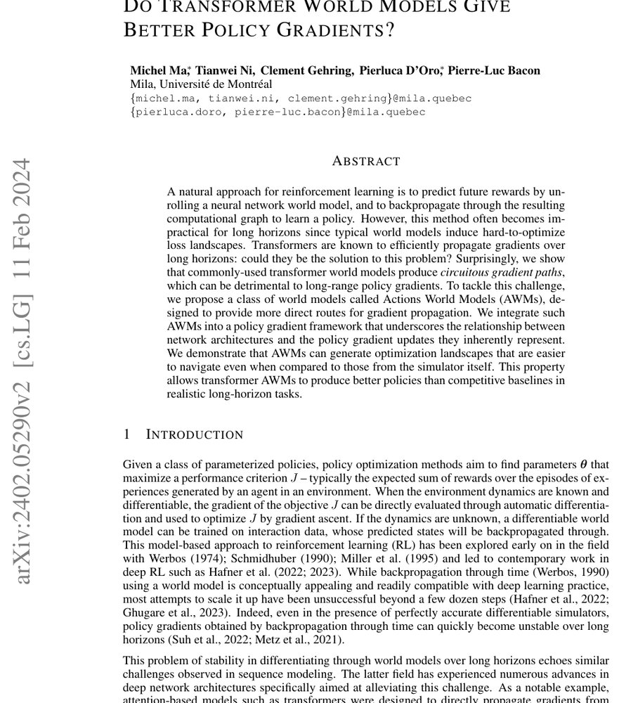 Do Transformer World Models Give Better Policy Gradients? Figure 1