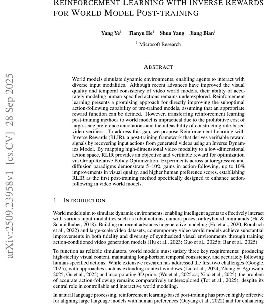 Reinforcement Learning with Inverse Rewards for World Model Post-training Figure 1